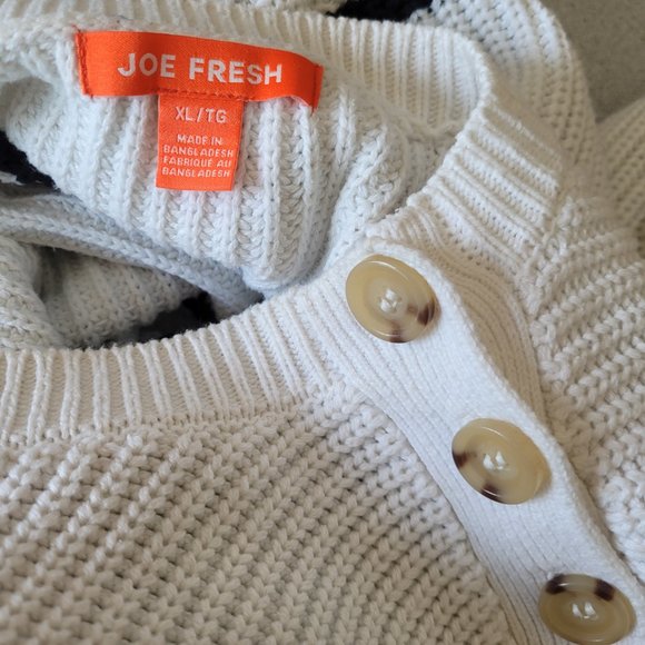Joe Fresh Women’s XL Breton Knit Sweater with Button Detail - Picture 5 of 5